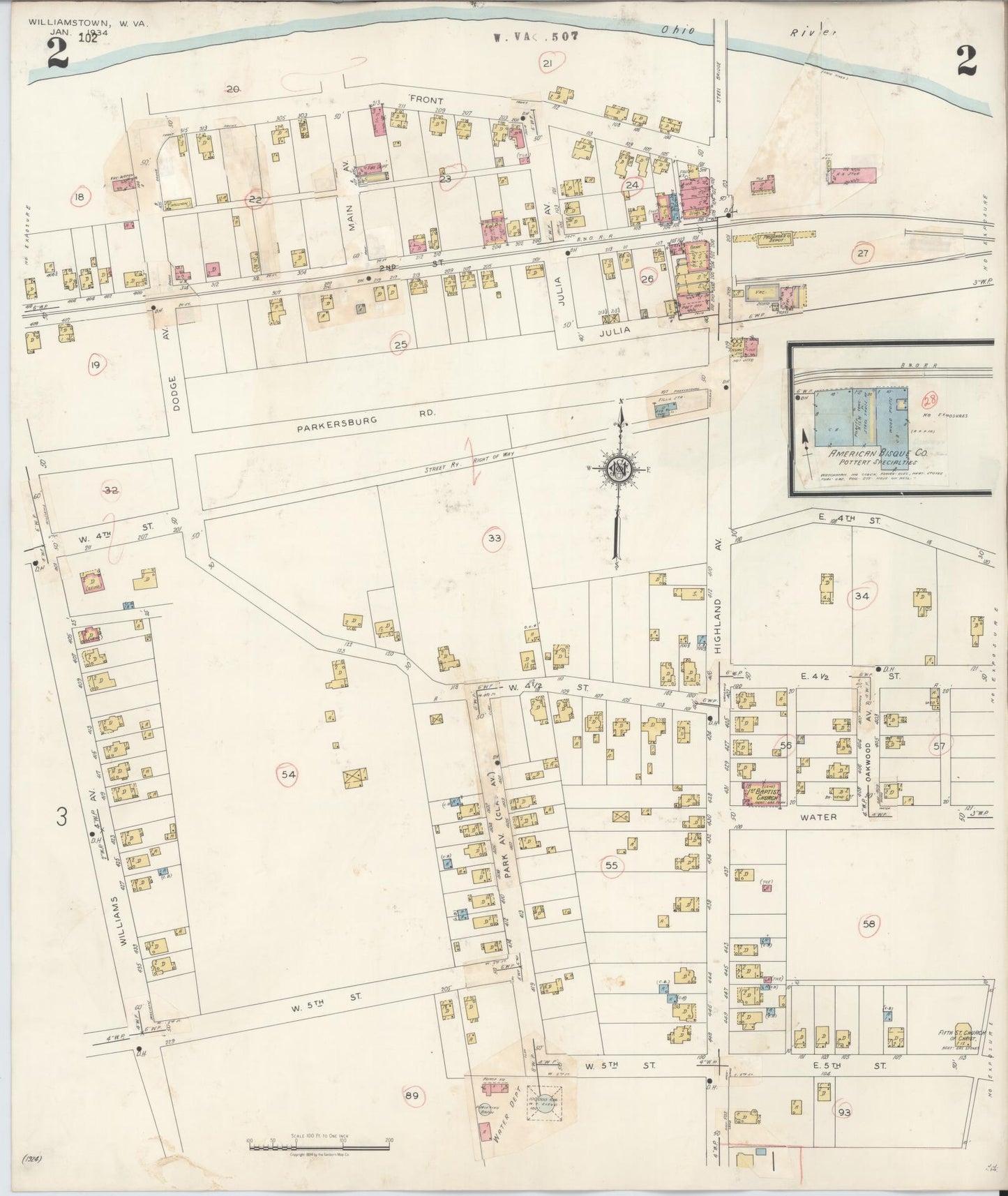 Sanborn Fire Insurance Map from Williamstown, Wood County, West Virginia (1945), Sheet #0002 - Complete Map Set gallery image, historic Sanborn map, vintage wall art, West Virginia West Virginia