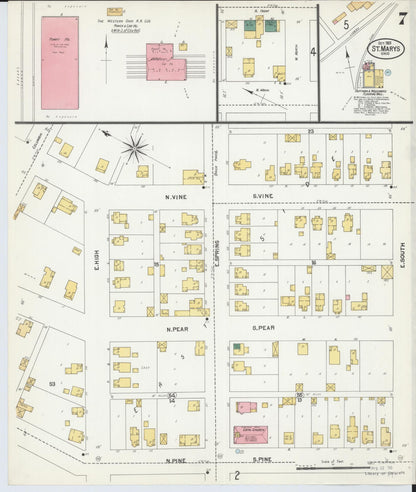 Sanborn Fire Insurance Map from Saint Marys, Auglaize County, Ohio (1901), Sheet #0007 - Historic Sanborn Fire Insurance Map Print, vintage old map wall art, antique decor, genealogy gift, Ohio Ohio map