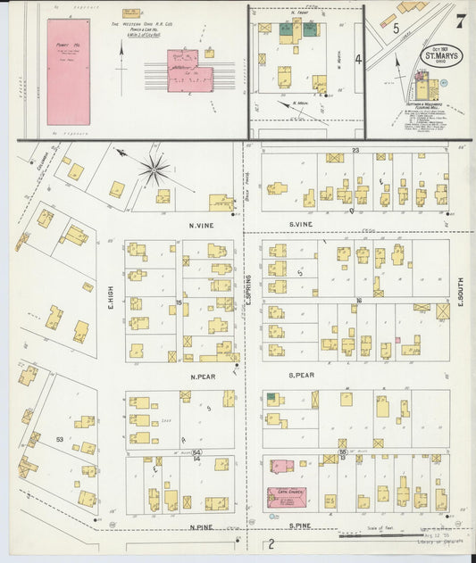 Sanborn Fire Insurance Map from Saint Marys, Auglaize County, Ohio (1901), Sheet #0007 - Historic Sanborn Fire Insurance Map Print, vintage old map wall art, antique decor, genealogy gift, Ohio Ohio map