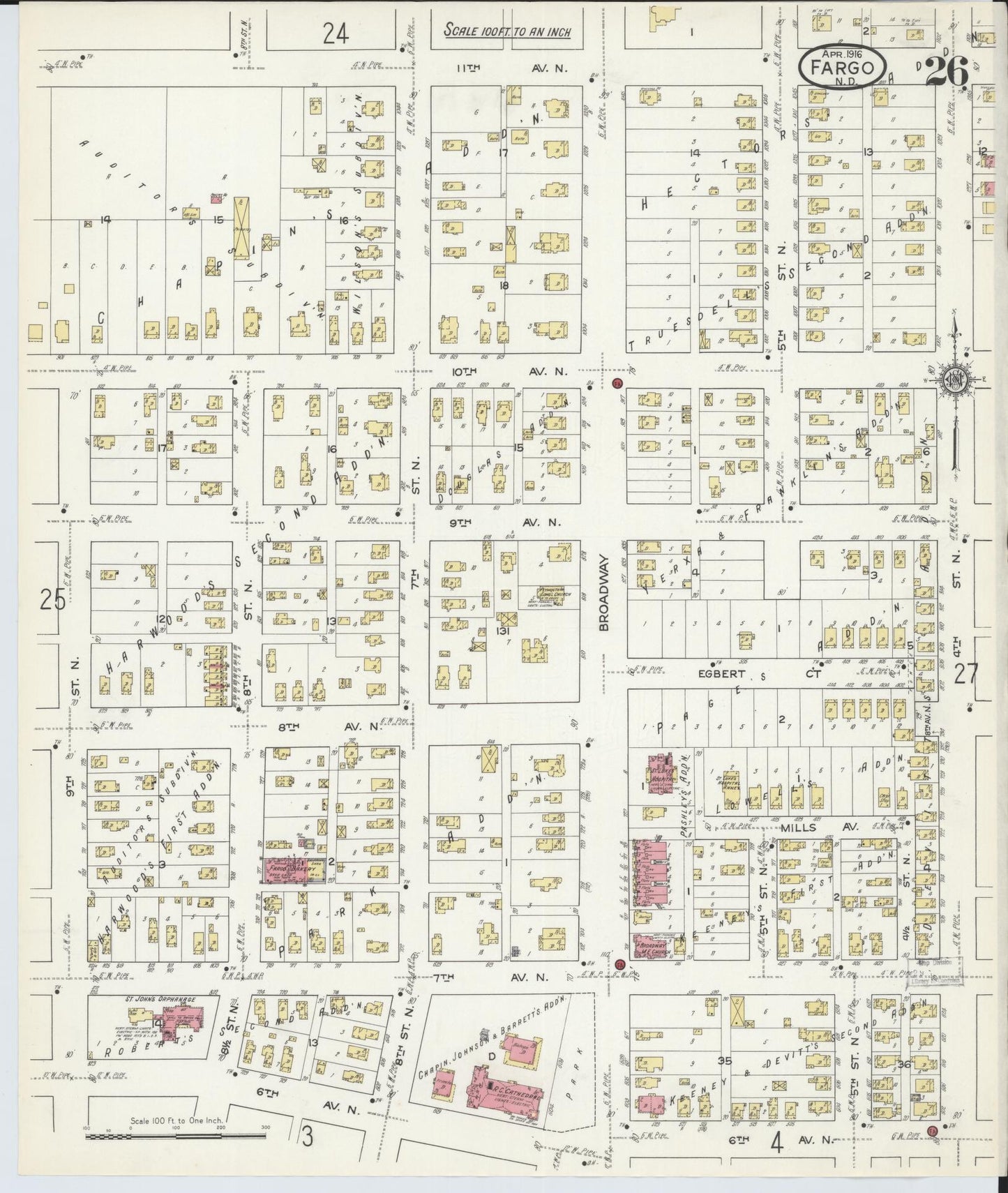 Sanborn Fire Insurance Map from Fargo, Cass County, North Dakota (1916), Sheet #0026 - Complete Map Set gallery image, historic Sanborn map, vintage wall art, North Dakota North Dakota