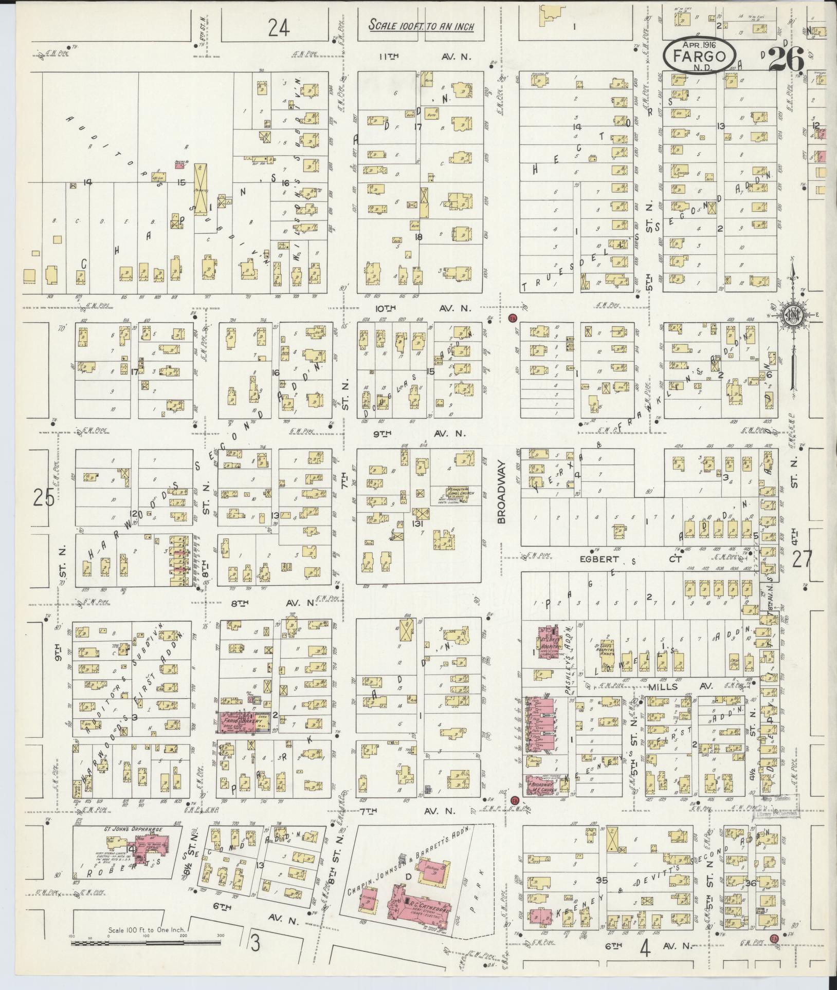 Sanborn Fire Insurance Map from Fargo, Cass County, North Dakota (1916), Sheet #0026 - Complete Map Set gallery image, historic Sanborn map, vintage wall art, North Dakota North Dakota