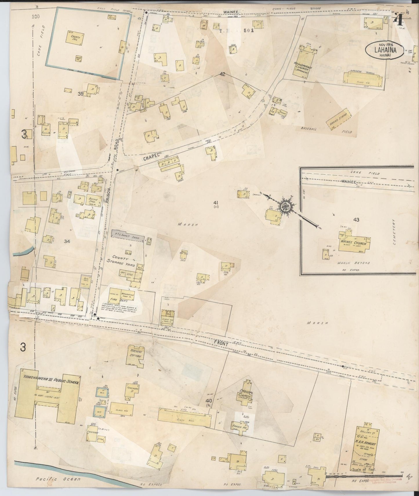 Sanborn Fire Insurance Map from Lahaina, Maui County, Hawaii (1950), Sheet #0004 - Historic Sanborn Fire Insurance Map Print, vintage old map wall art, antique decor, genealogy gift, Hawaii Hawaii map