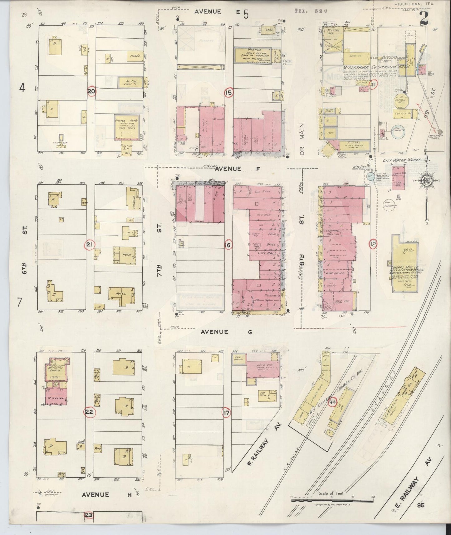 Sanborn Fire Insurance Map from Midlothian, Ellis County, Texas (1944), Sheet #0002 - Historic Sanborn Fire Insurance Map Print, vintage old map wall art, antique decor, genealogy gift, Texas Texas map