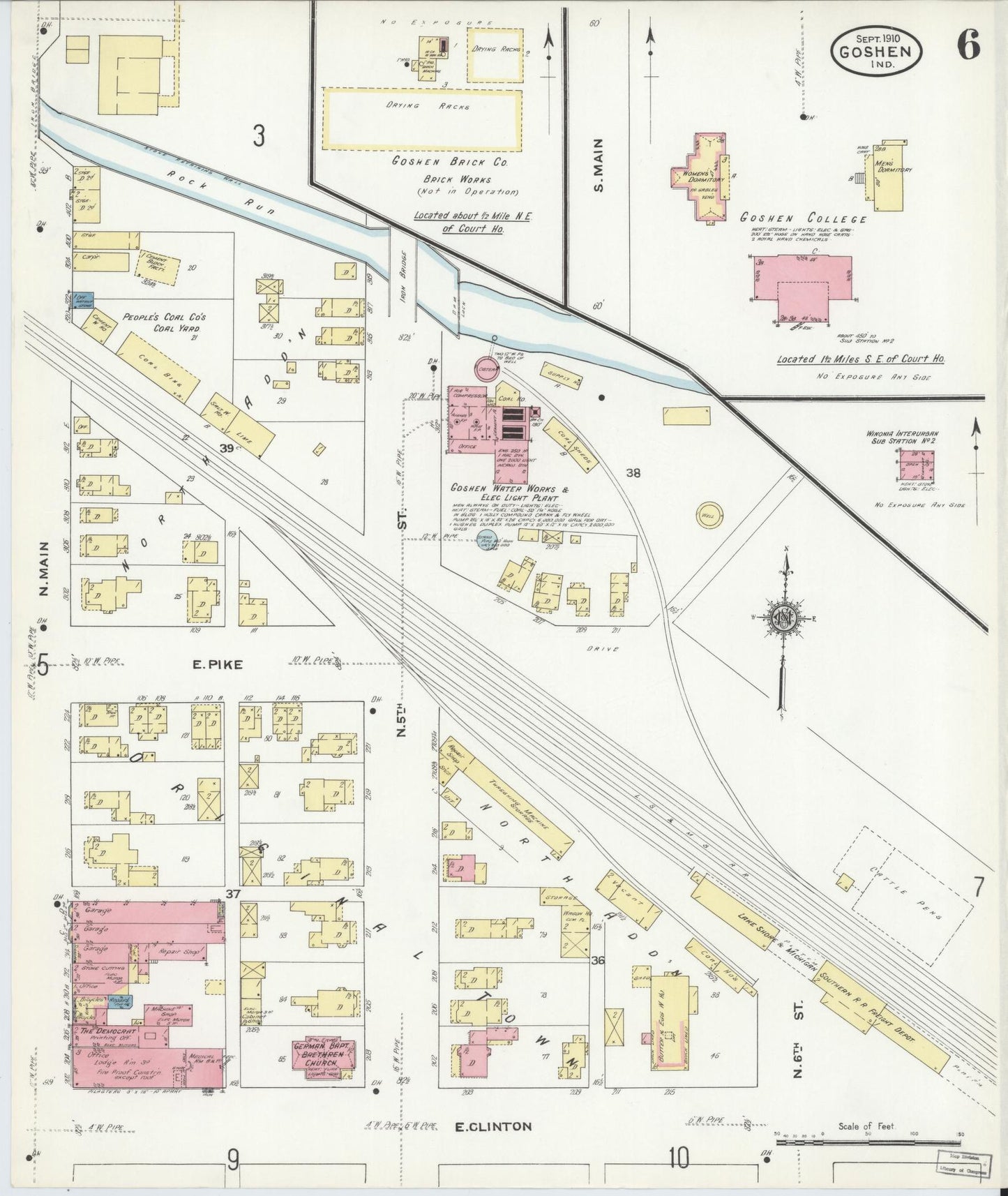 Sanborn Fire Insurance Map from Goshen, Elkhart County, Indiana (1910), Sheet #0006 - Historic Sanborn Fire Insurance Map Print, vintage old map wall art, antique decor, genealogy gift, Indiana Indiana map