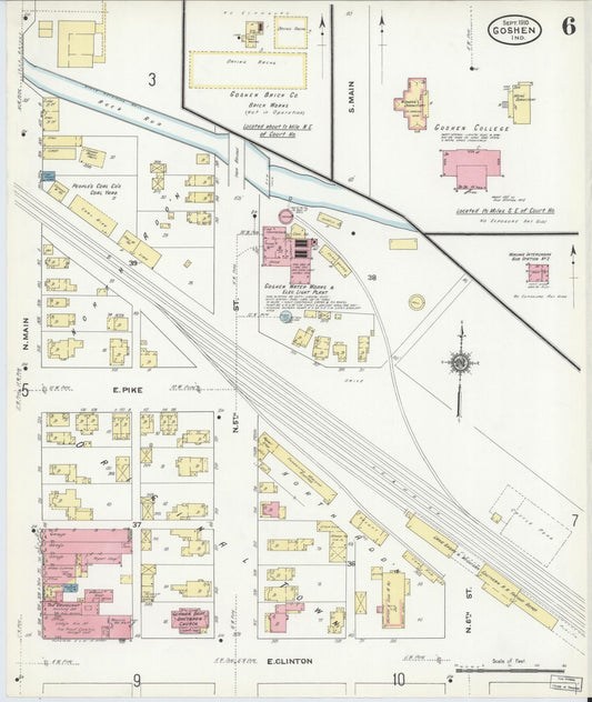 Sanborn Fire Insurance Map from Goshen, Elkhart County, Indiana (1910), Sheet #0006 - Historic Sanborn Fire Insurance Map Print, vintage old map wall art, antique decor, genealogy gift, Indiana Indiana map
