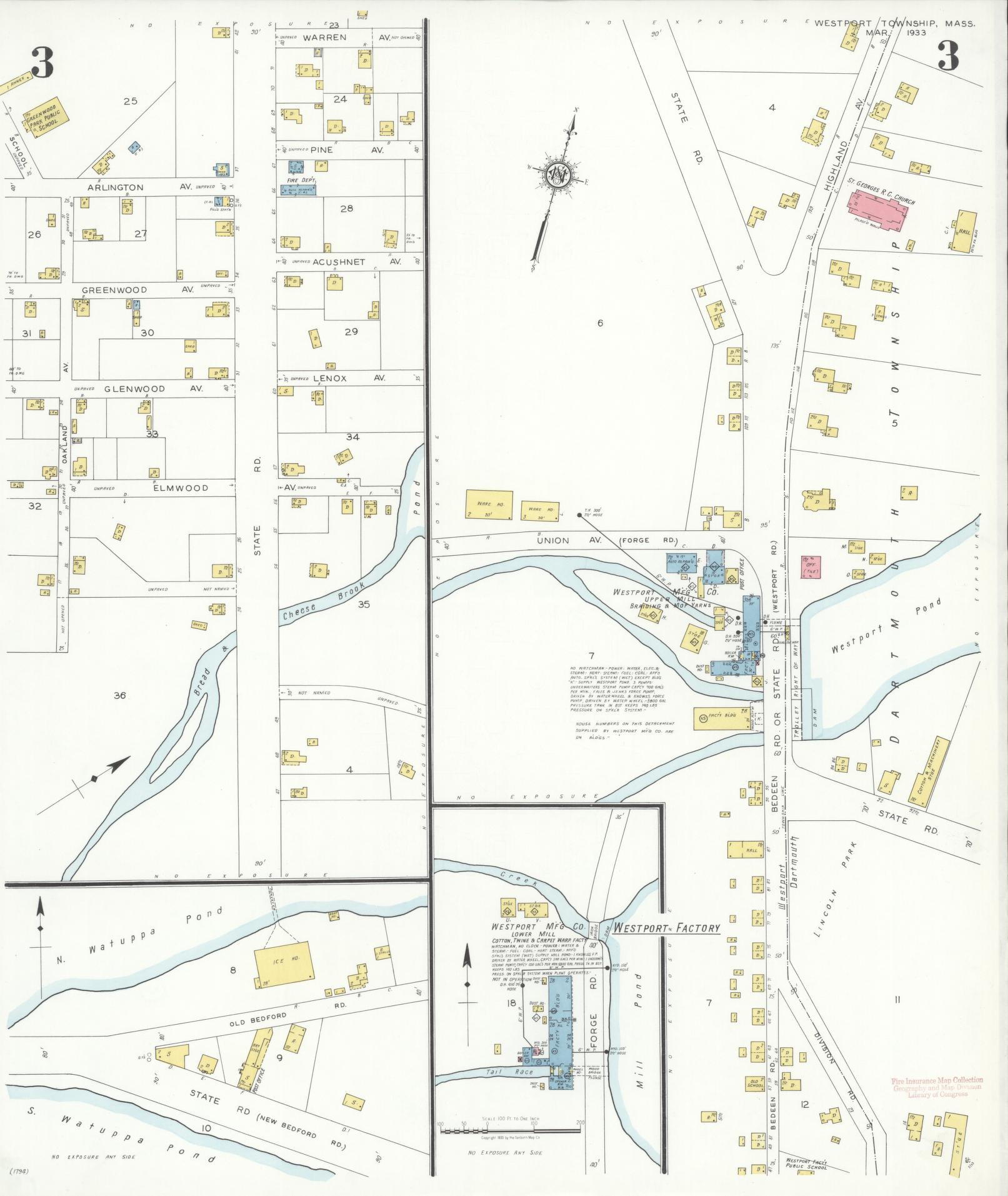 Sanborn Fire Insurance Map from Westport Township, Bristol County, Massachusetts (1933), Sheet #0003 - Historic Sanborn Fire Insurance Map Print, vintage old map wall art, antique decor, genealogy gift, Massachusetts Massachusetts map