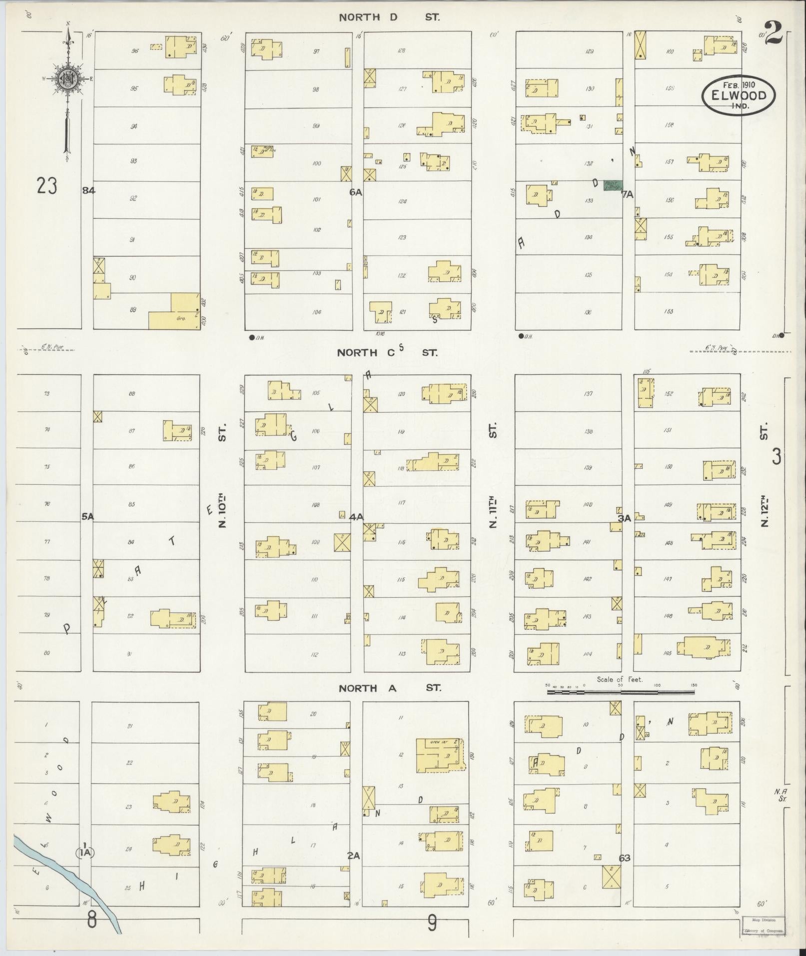 Sanborn Fire Insurance Map from Elwood, Madison County, Indiana (1910), Sheet #0002 - Historic Sanborn Fire Insurance Map Print, vintage old map wall art, antique decor, genealogy gift, Indiana Indiana map