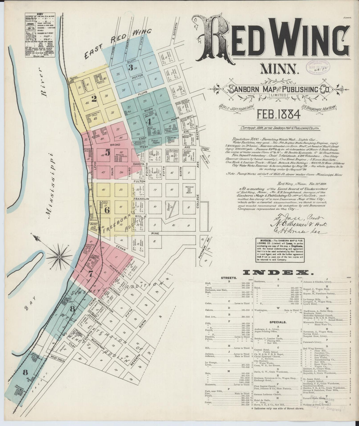 Sanborn Fire Insurance Map from Red Wing, Goodhue County, Minnesota (1884), Sheet #0001 - Complete Map Set gallery image, historic Sanborn map, vintage wall art, Minnesota Minnesota