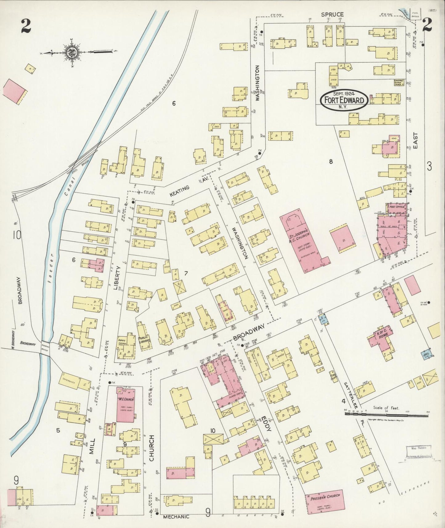 Sanborn Fire Insurance Map from Fort Edward, Washington County, New York (1924), Sheet #0002 - Complete Map Set gallery image, historic Sanborn map, vintage wall art, New York New York