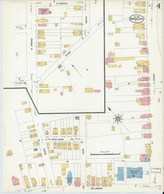 Sanborn Fire Insurance Map from Woodbury, Gloucester County, New Jersey (1908), Sheet #0004 - Historic Sanborn Fire Insurance Map Print, vintage old map wall art, antique decor, genealogy gift, New Jersey New Jersey map