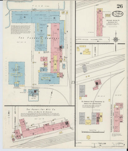 Sanborn Fire Insurance Map from Elyria, Lorain County, Ohio (1915), Sheet #0026 - Historic Sanborn Fire Insurance Map Print, vintage old map wall art, antique decor, genealogy gift, Ohio Ohio map