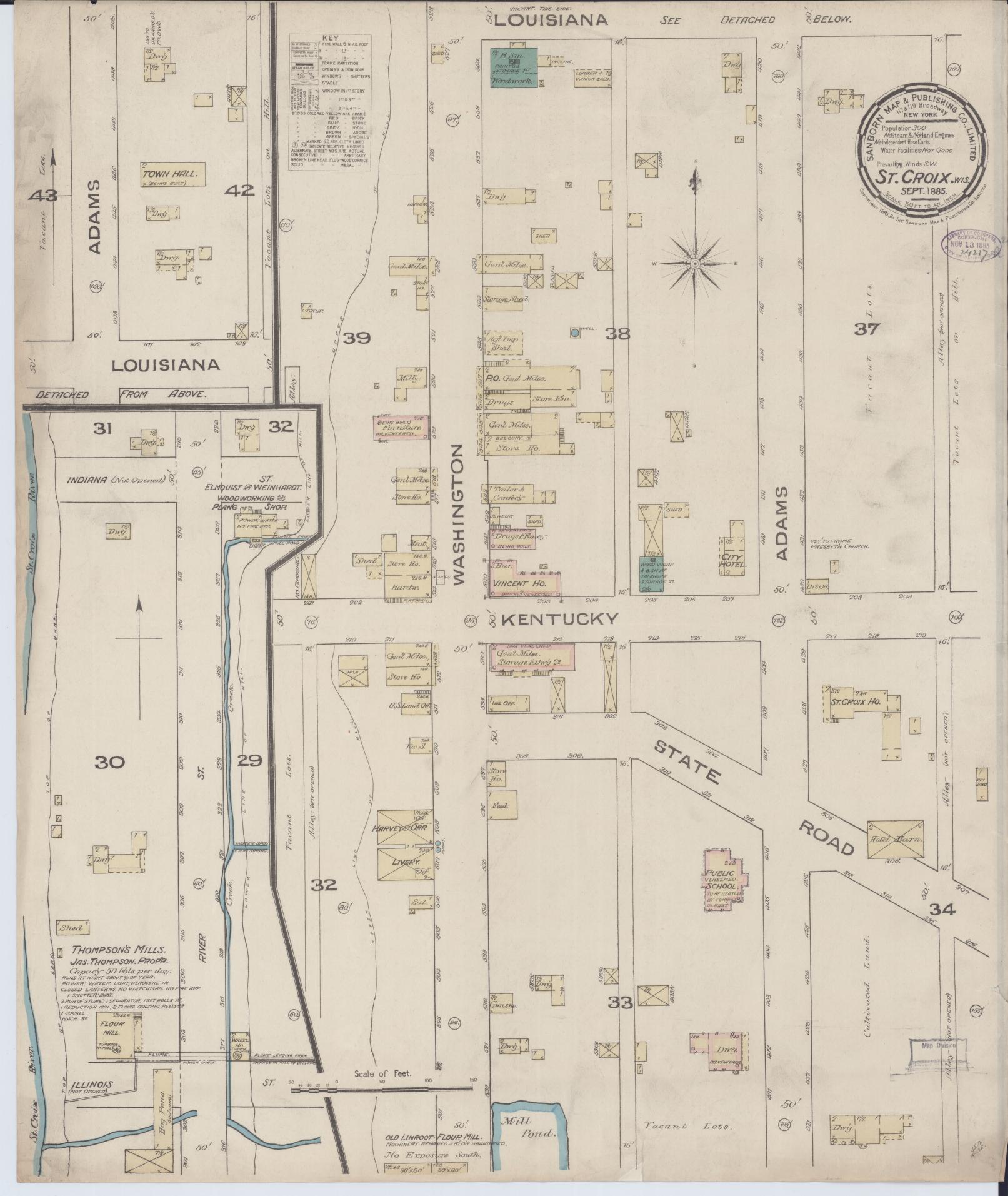 Sanborn Fire Insurance Map from Saint Croix Falls, Polk County, Wisconsin (1885), Sheet #0001 - Historic Sanborn Fire Insurance Map Print, vintage old map wall art, antique decor, genealogy gift, Wisconsin Wisconsin map