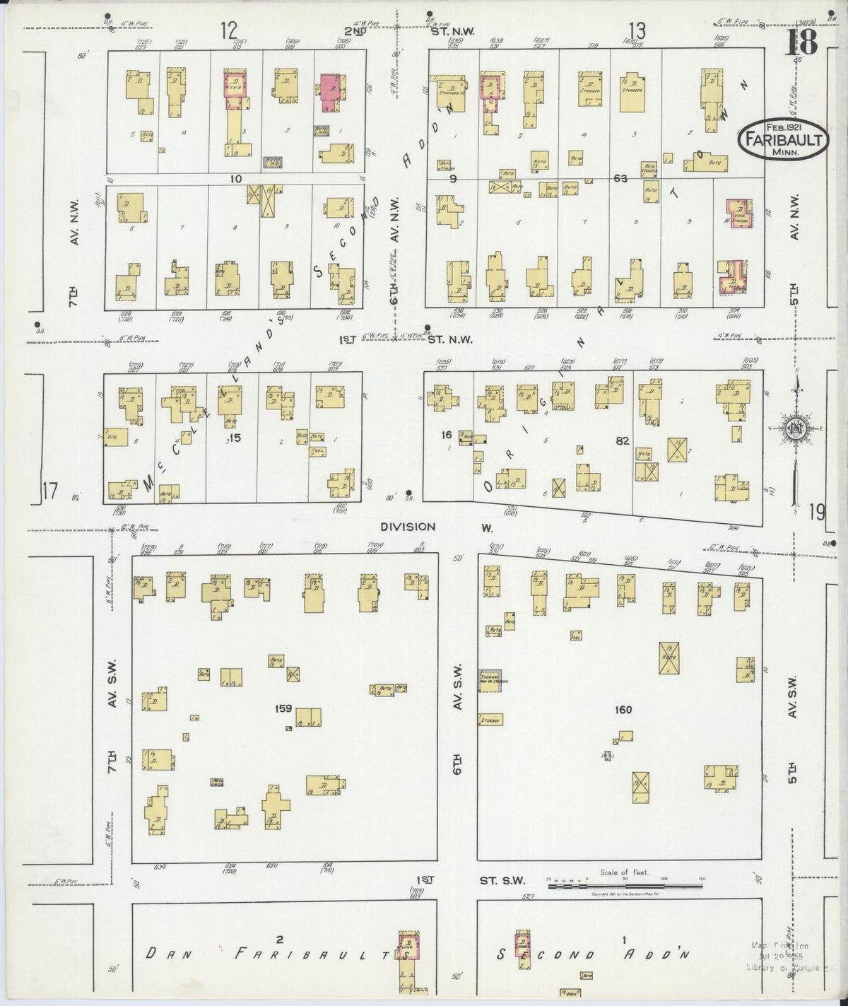 Sanborn Fire Insurance Map from Faribault, Rice County, Minnesota (1921), Sheet #0018 - Complete Map Set gallery image, historic Sanborn map, vintage wall art, Minnesota Minnesota