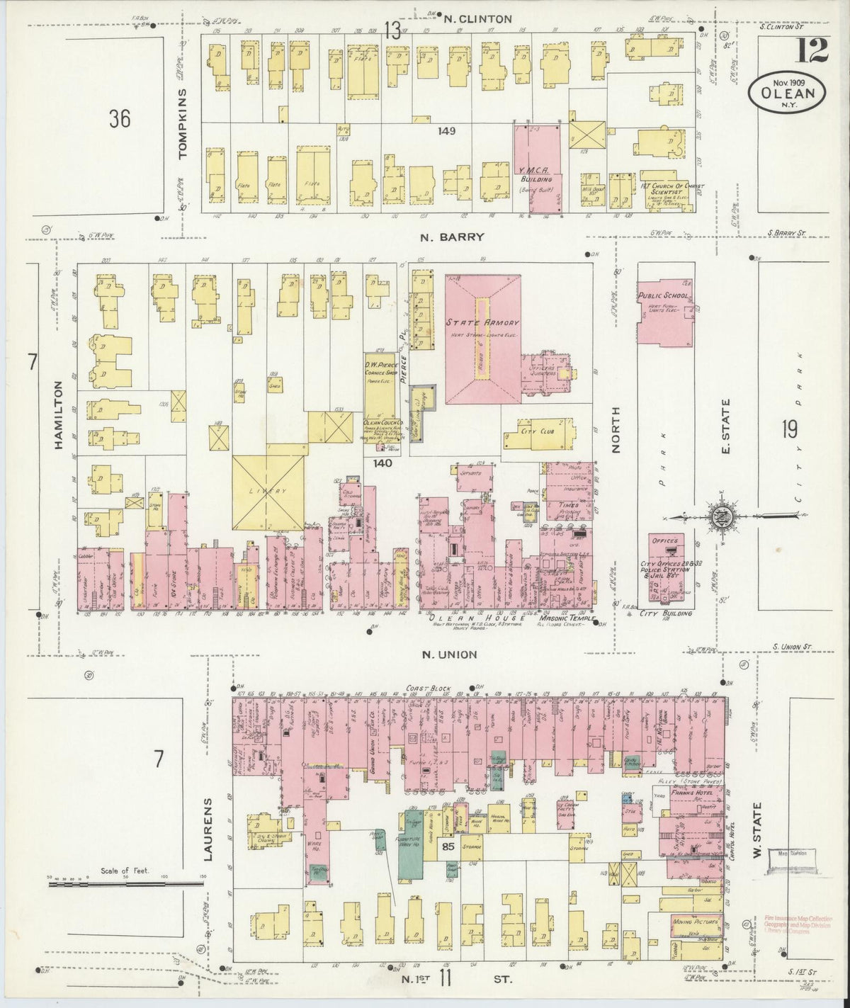 Sanborn Fire Insurance Map from Olean, Cattaraugus County, New York (1909), Sheet #0012 - Complete Map Set gallery image, historic Sanborn map, vintage wall art, New York New York