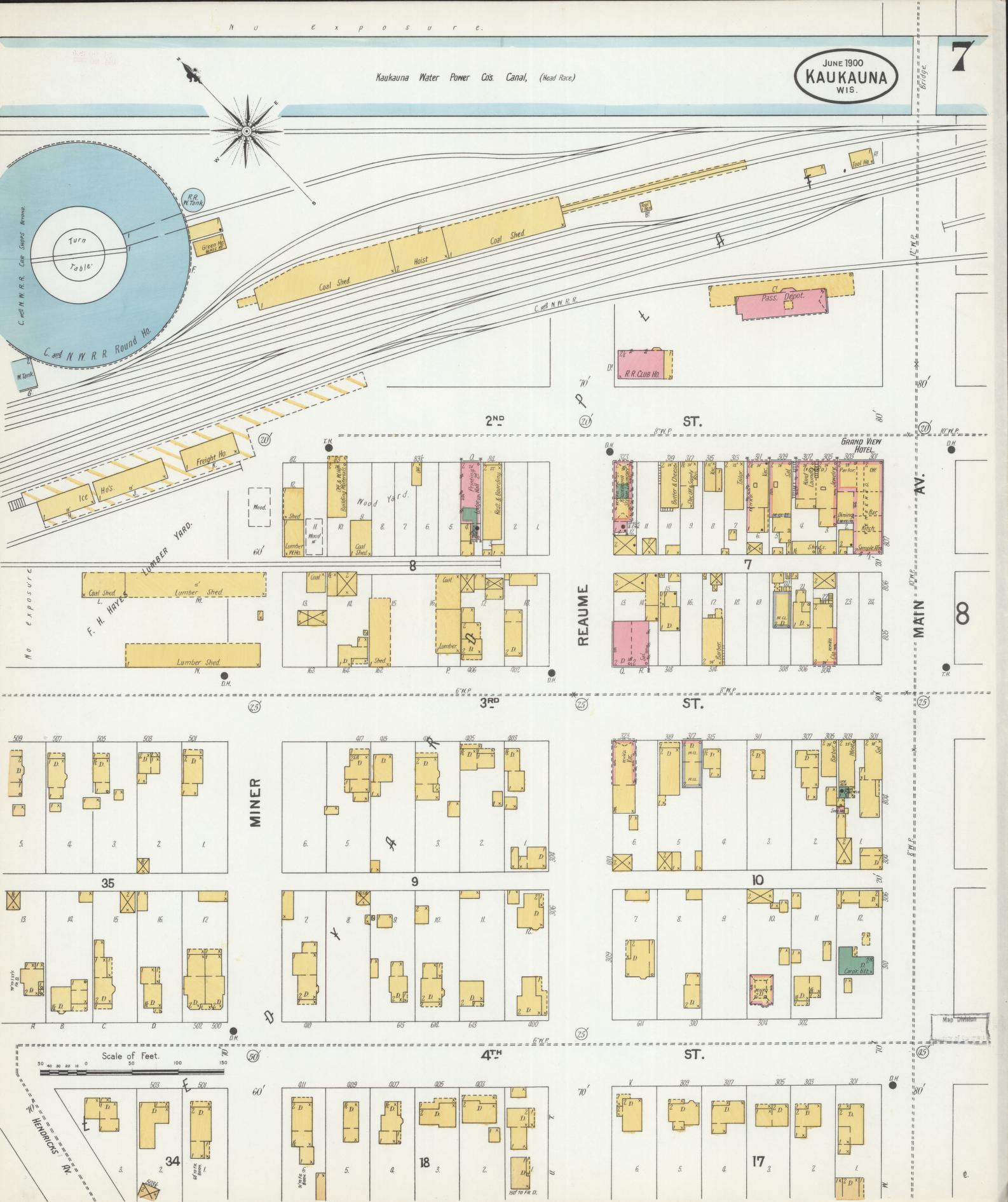 Sanborn Fire Insurance Map from Kaukauna, Outagamie County, Wisconsin (1900), Sheet #0007 - Historic Sanborn Fire Insurance Map Print, vintage old map wall art, antique decor, genealogy gift, Wisconsin Wisconsin map