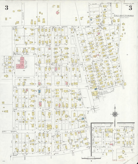 Sanborn Fire Insurance Map from Zionsville, Boone County, Indiana (1939), Sheet #0003 - Historic Sanborn Fire Insurance Map Print, vintage old map wall art, antique decor, genealogy gift, Indiana Indiana map
