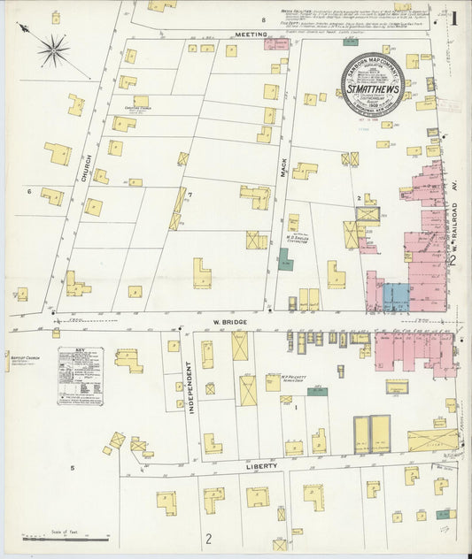 Sanborn Fire Insurance Map from Saint Matthews, Calhoun County, South Carolina (1909), Sheet #0001 - Historic Sanborn Fire Insurance Map Print, vintage old map wall art, antique decor, genealogy gift, South Carolina South Carolina map