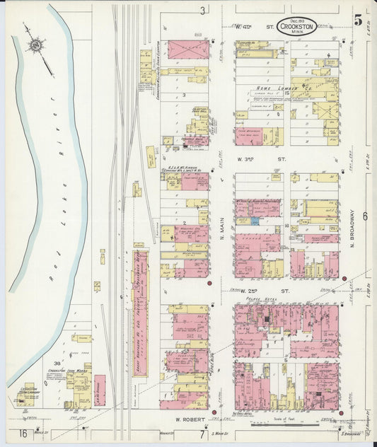 Sanborn Fire Insurance Map from Crookston, Polk County, Minnesota (1913), Sheet #0005 - Historic Sanborn Fire Insurance Map Print, vintage old map wall art, antique decor, genealogy gift, Minnesota Minnesota map