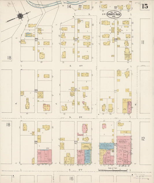 Sanborn Fire Insurance Map from Grants Pass, Josephine County, Oregon (1911), Sheet #0015 - Historic Sanborn Fire Insurance Map Print, vintage old map wall art, antique decor, genealogy gift, Oregon Oregon map