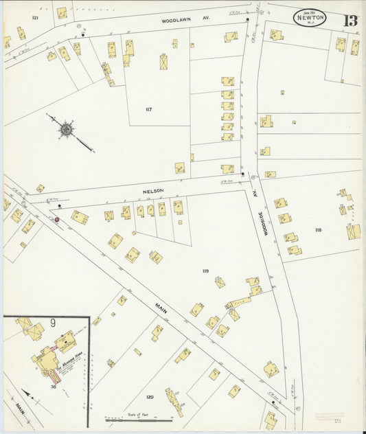 Sanborn Fire Insurance Map from Newton, Sussex County, New Jersey (1911), Sheet #0013 - Historic Sanborn Fire Insurance Map Print, vintage old map wall art, antique decor, genealogy gift, New Jersey New Jersey map