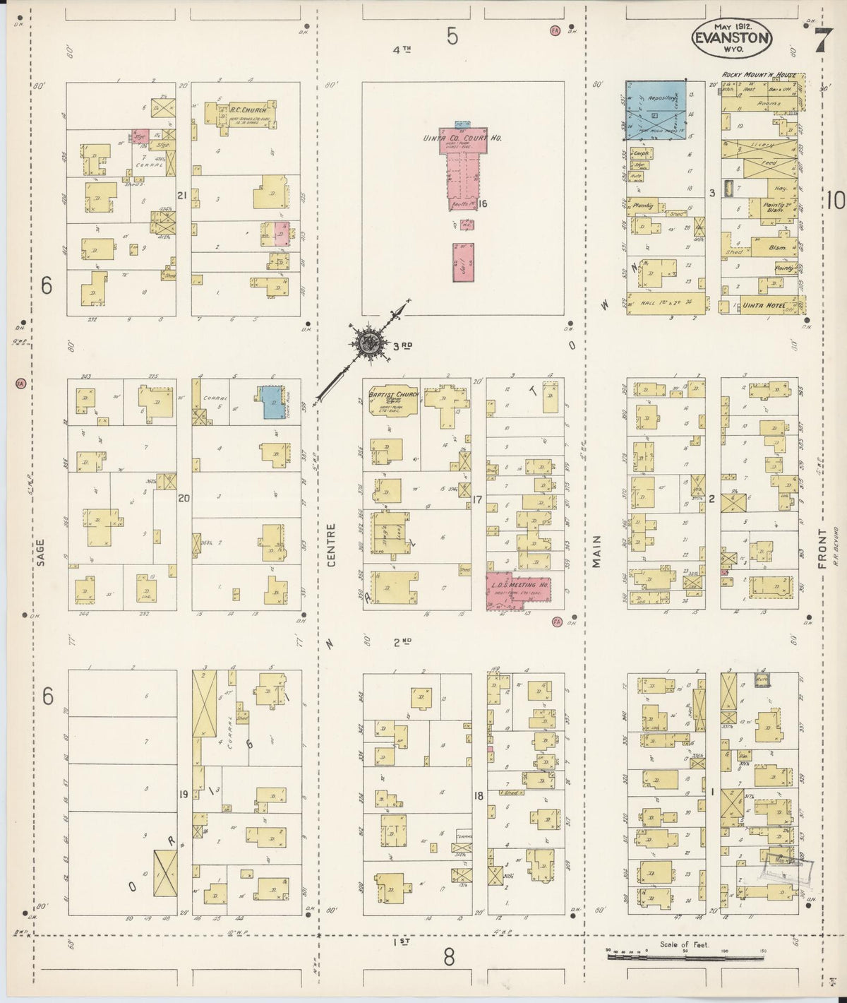 Sanborn Fire Insurance Map from Evanston, Uinta County, Wyoming (1912), Sheet #0007 - Complete Map Set gallery image, historic Sanborn map, vintage wall art, Wyoming Wyoming