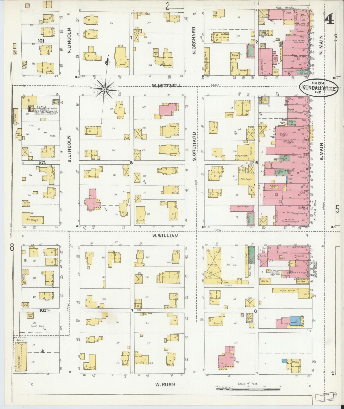 Sanborn Fire Insurance Map from Kendallville, Noble County, Indiana (1904), Sheet #0004 - Complete Map Set gallery image, historic Sanborn map, vintage wall art, Indiana Indiana