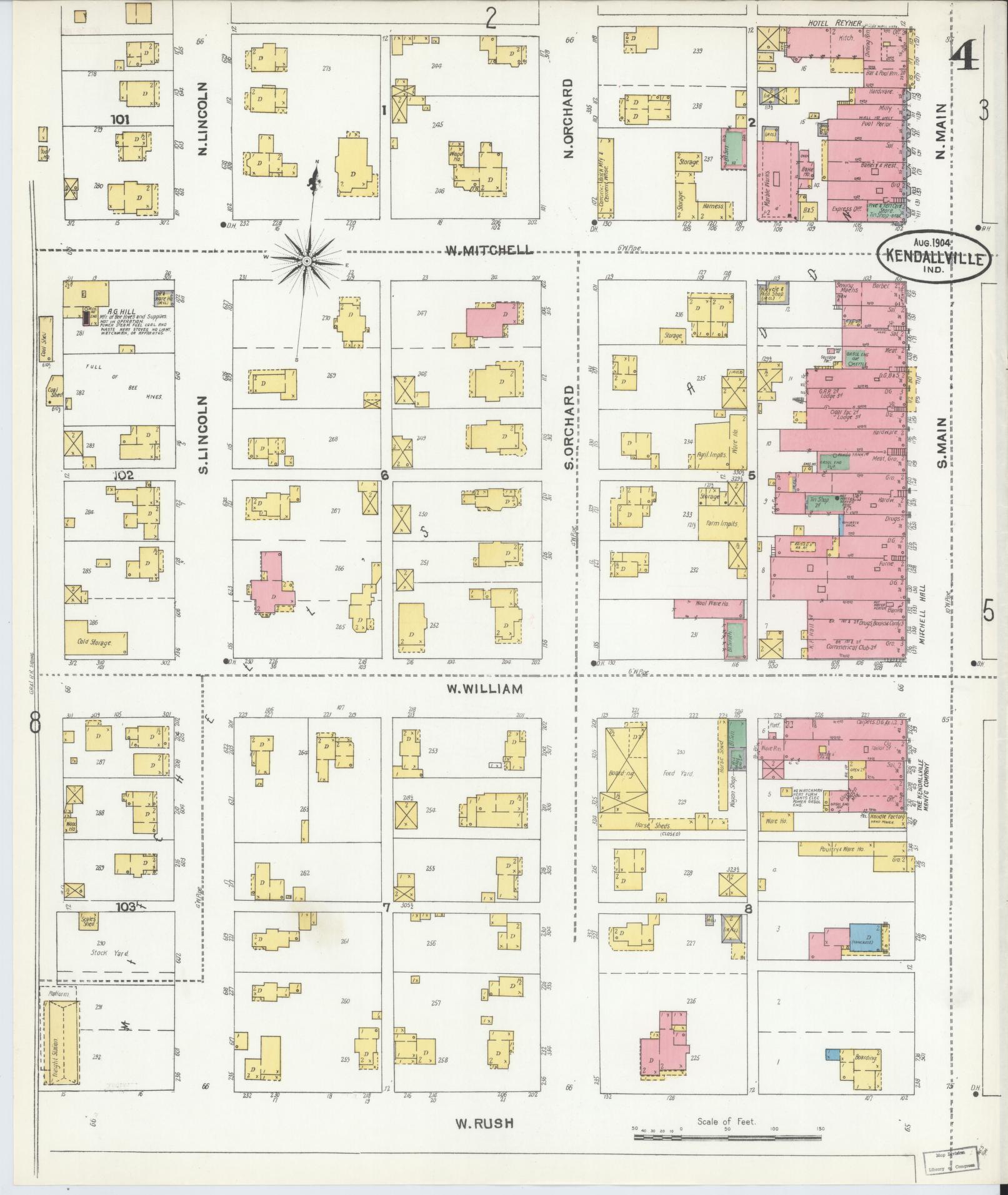 Sanborn Fire Insurance Map from Kendallville, Noble County, Indiana (1904), Sheet #0004 - Complete Map Set gallery image, historic Sanborn map, vintage wall art, Indiana Indiana