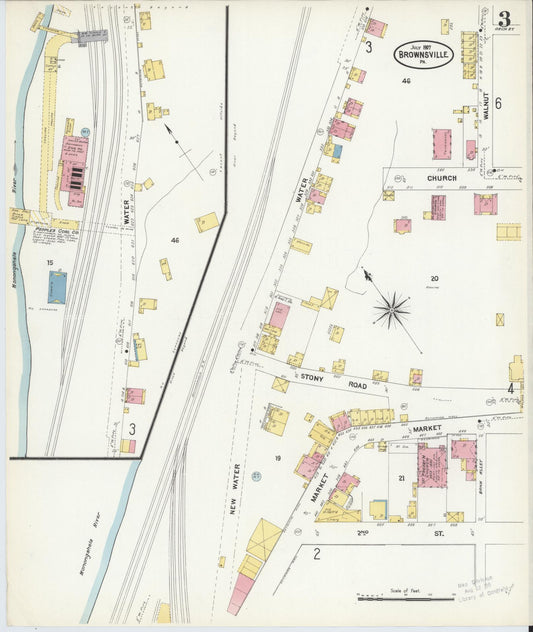 Sanborn Fire Insurance Map from Brownsville, Fayette County, Pennsylvania (1907), Sheet #0003 - Historic Sanborn Fire Insurance Map Print, vintage old map wall art, antique decor, genealogy gift, Pennsylvania Pennsylvania map