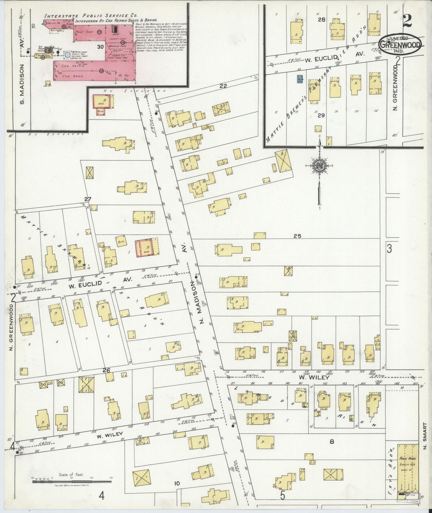 Sanborn Fire Insurance Map from Greenwood, Johnson County, Indiana (1920), Sheet #0002 - Complete Map Set gallery image, historic Sanborn map, vintage wall art, Indiana Indiana