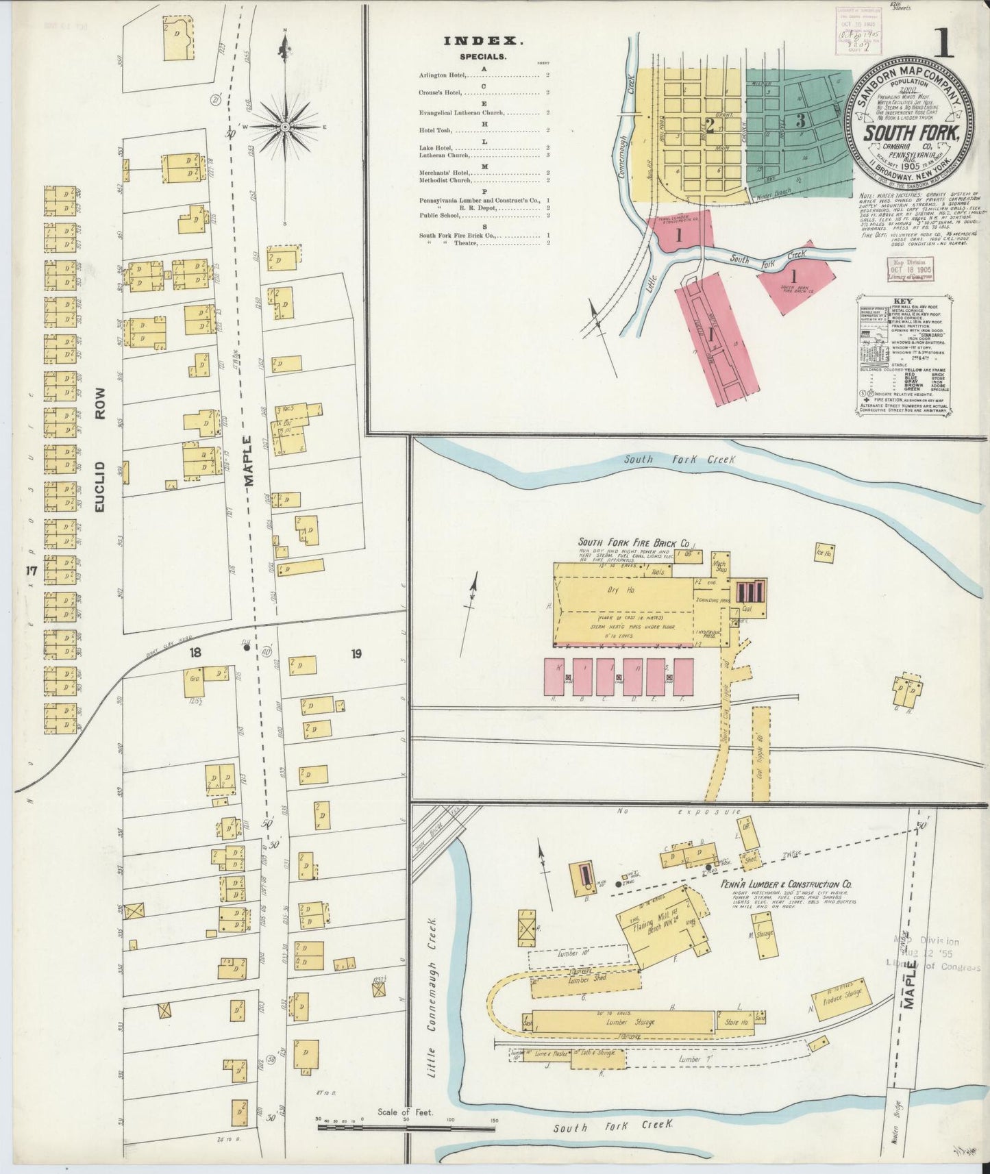 Sanborn Fire Insurance Map from South Fork, Cambria County, Pennsylvania (1905), Sheet #0001 - Complete Map Set gallery image, historic Sanborn map, vintage wall art, Pennsylvania Pennsylvania
