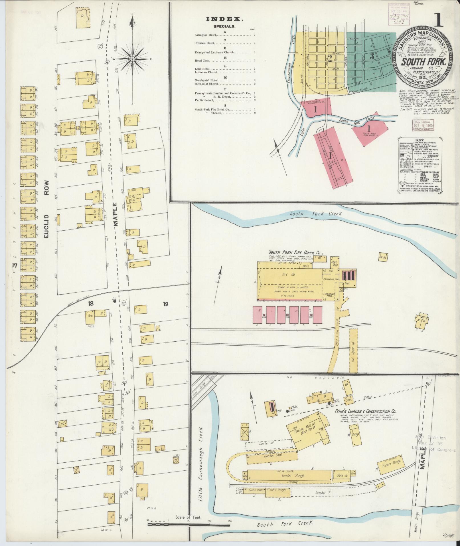 Sanborn Fire Insurance Map from South Fork, Cambria County, Pennsylvania (1905), Sheet #0001 - Complete Map Set gallery image, historic Sanborn map, vintage wall art, Pennsylvania Pennsylvania