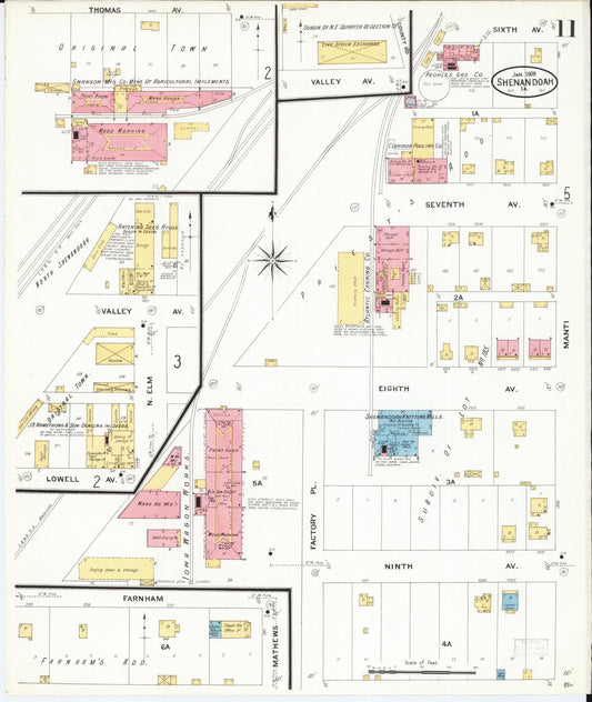 Sanborn Fire Insurance Map from Shenandoah, Page County, Iowa (1909), Sheet #0011 - Historic Sanborn Fire Insurance Map Print, vintage old map wall art