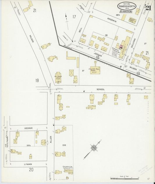 Sanborn Fire Insurance Map from Somersworth, Strafford County, New Hampshire (1912), Sheet #0021 - Historic Sanborn Fire Insurance Map Print, vintage old map wall art, antique decor, genealogy gift, New Hampshire New Hampshire map