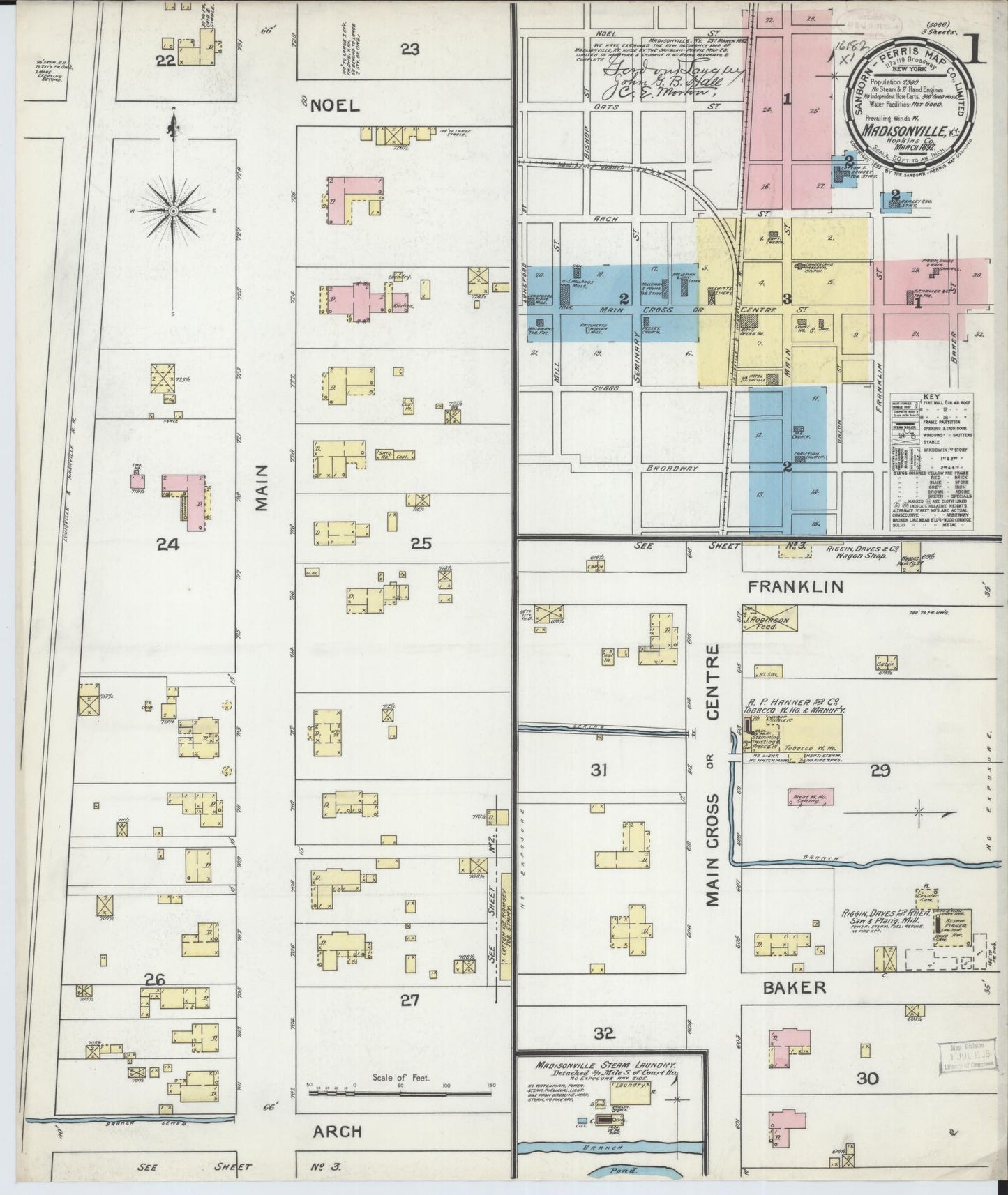 Sanborn Fire Insurance Map from Madisonville, Hopkins County, Kentucky (1892), Sheet #0001 - Complete Map Set gallery image, historic Sanborn map, vintage wall art, Kentucky Kentucky