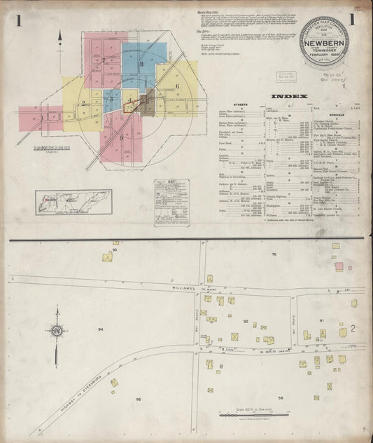 Sanborn Fire Insurance Map from Newbern, Dyer County, Tennessee (1929), Sheet #0001 - Complete Map Set gallery image, historic Sanborn map, vintage wall art, Tennessee Tennessee