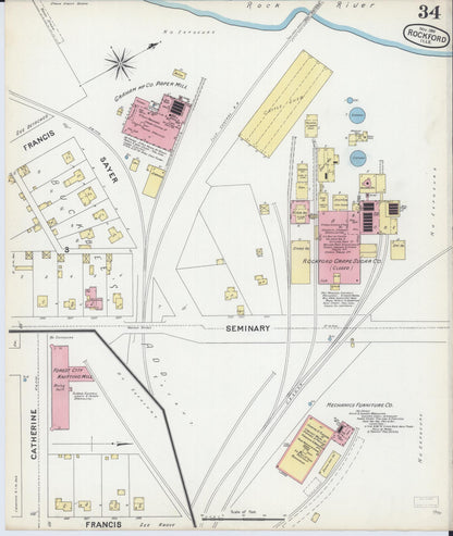 Sanborn Fire Insurance Map from Rockford, Winnebago County, Illinois (1891), Sheet #0034 - Complete Map Set gallery image, historic Sanborn map, vintage wall art, Illinois Illinois