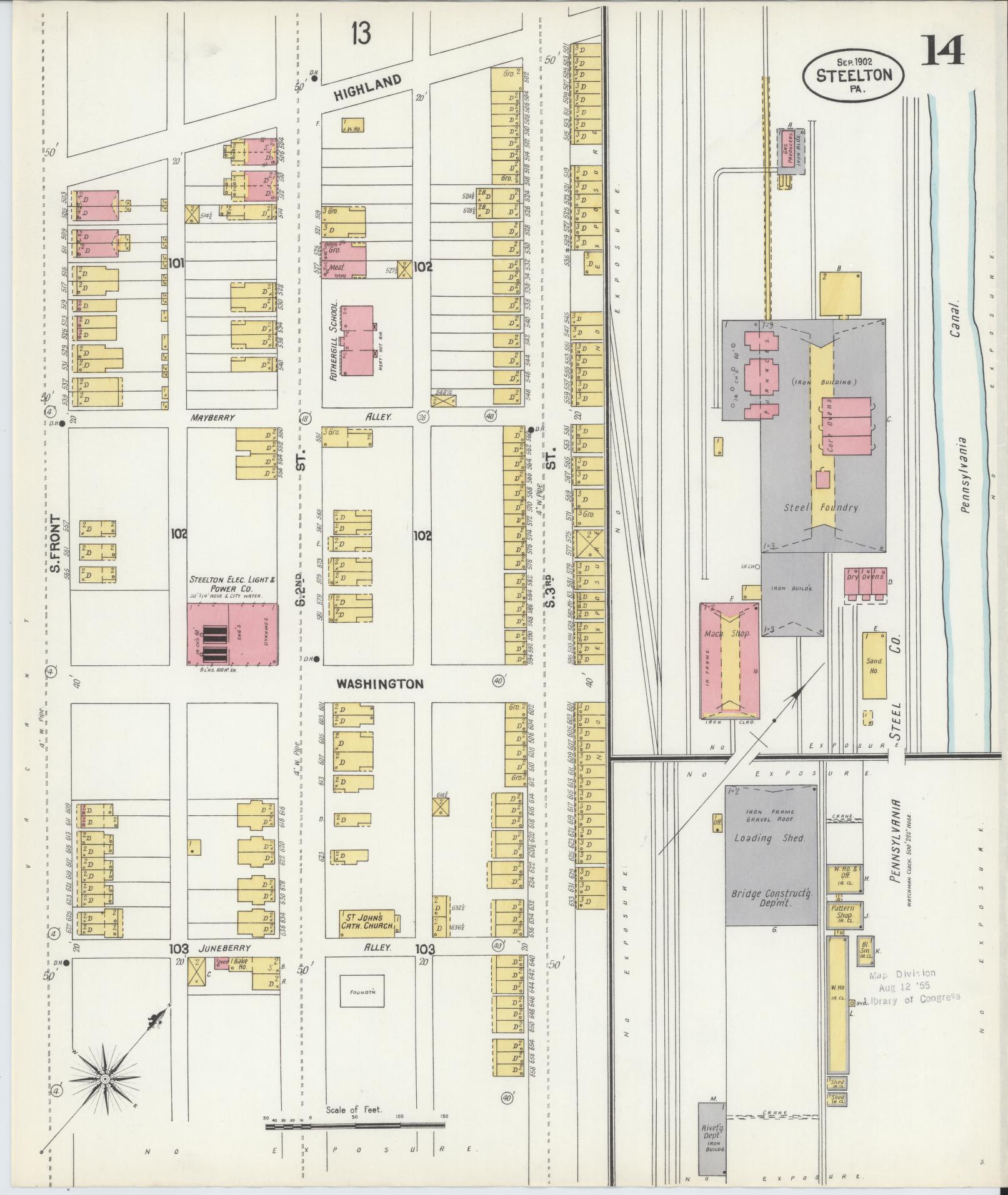 Sanborn Fire Insurance Map from Steelton, Dauphin County, Pennsylvania (1902), Sheet #0014 - Complete Map Set gallery image, historic Sanborn map, vintage wall art, Pennsylvania Pennsylvania