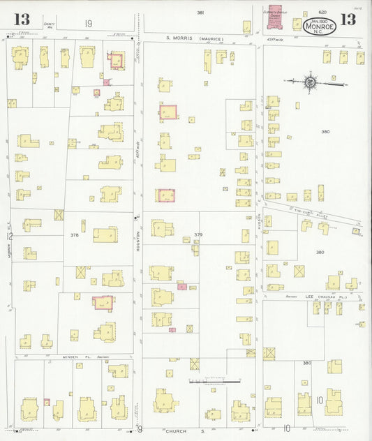 Sanborn Fire Insurance Map from Monroe, Union County, North Carolina (1930), Sheet #0013 - Historic Sanborn Fire Insurance Map Print, vintage old map wall art, antique decor, genealogy gift, North Carolina North Carolina map
