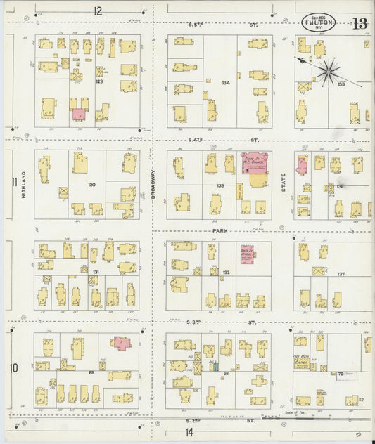 Sanborn Fire Insurance Map from Fulton, Oswego County, New York (1906), Sheet #0013 - Historic Sanborn Fire Insurance Map Print, vintage old map wall art, antique decor, genealogy gift, New York New York map