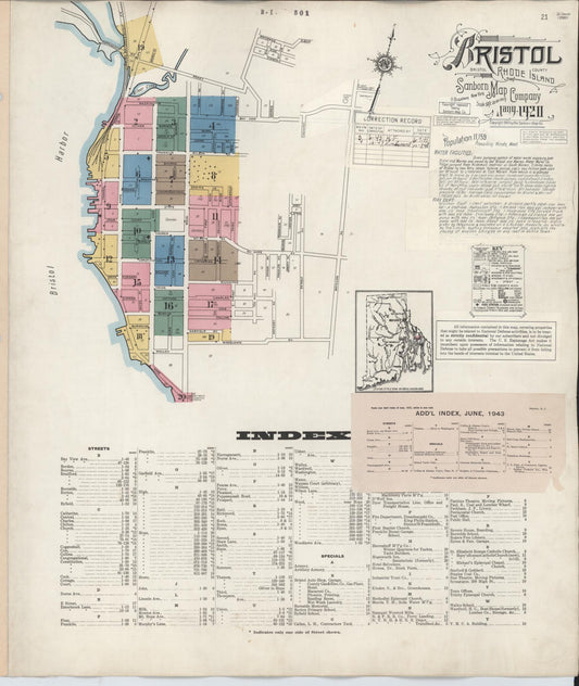 Sanborn Fire Insurance Map from Bristol, Bristol County, Rhode Island (1947), Sheet #0001 - Historic Sanborn Fire Insurance Map Print, vintage old map wall art, antique decor, genealogy gift, Rhode Island Rhode Island map