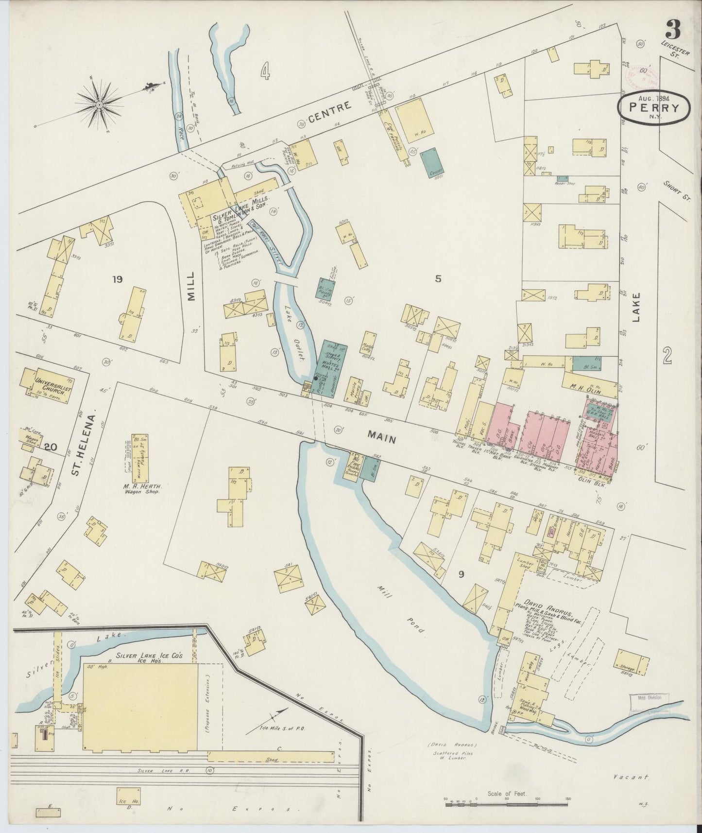Sanborn Fire Insurance Map from Perry, Wyoming County, New York (1894), Sheet #0003 - Historic Sanborn Fire Insurance Map Print, vintage old map wall art, antique decor, genealogy gift, New York New York map