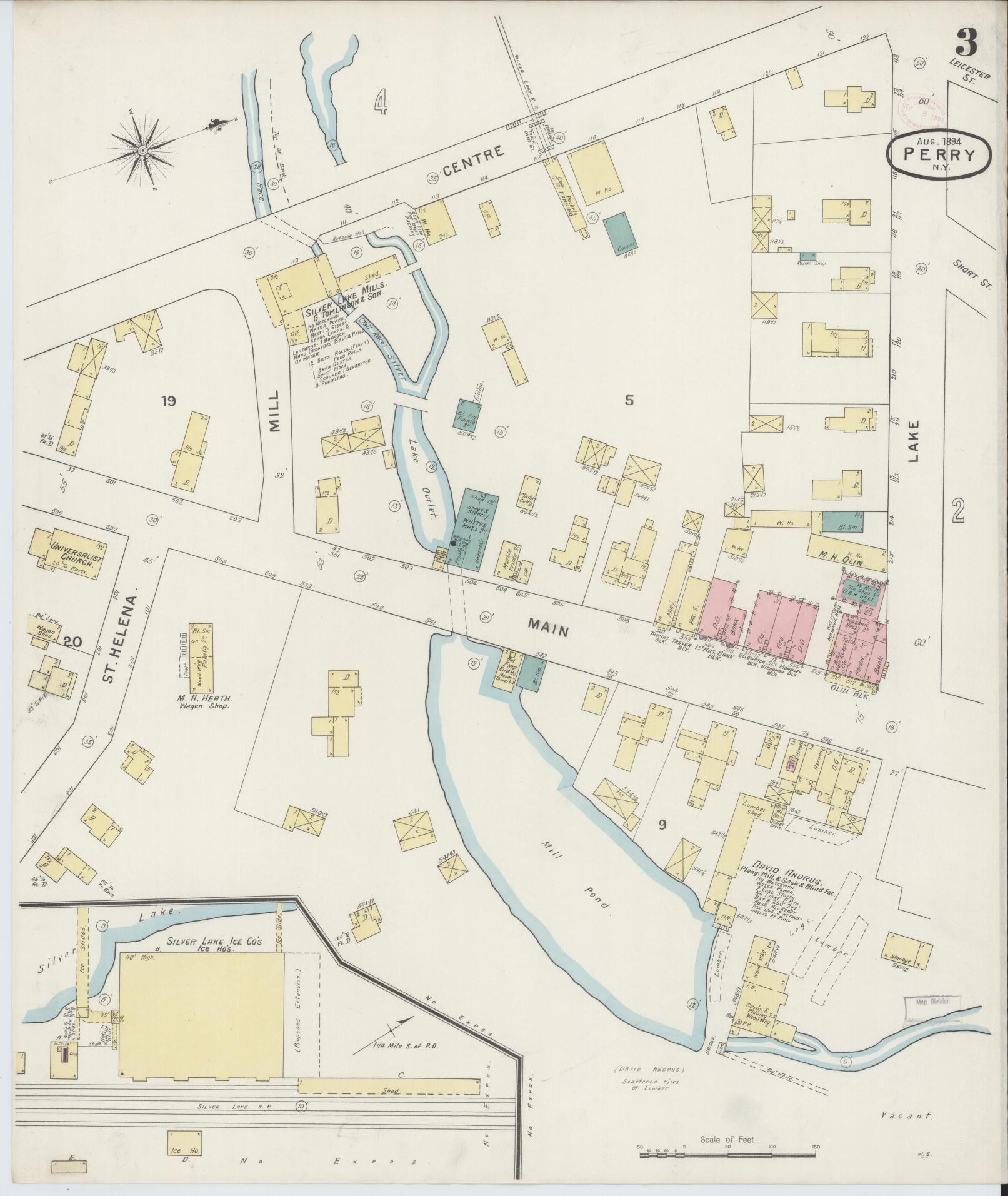 Sanborn Fire Insurance Map from Perry, Wyoming County, New York (1894), Sheet #0003 - Historic Sanborn Fire Insurance Map Print, vintage old map wall art, antique decor, genealogy gift, New York New York map
