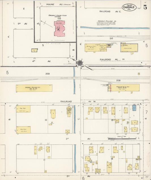 Sanborn Fire Insurance Map from Oakdale, Stanislaus County, California (1912), Sheet #0005 - Historic Sanborn Fire Insurance Map Print, vintage old map wall art, antique decor, genealogy gift, California California map