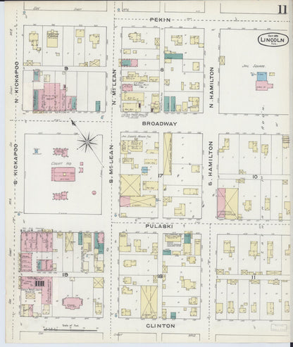 Sanborn Fire Insurance Map from Lincoln, Logan County, Illinois (1891), Sheet #0011 - Complete Map Set gallery image, historic Sanborn map, vintage wall art, Illinois Illinois