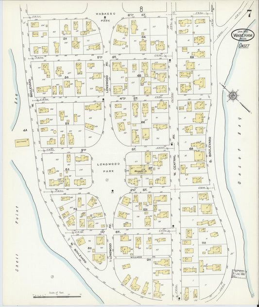 Sanborn Fire Insurance Map from Wareham, Plymouth County, Massachusetts (1912), Sheet #0007 - Historic Sanborn Fire Insurance Map Print, vintage old map wall art, antique decor, genealogy gift, Massachusetts Massachusetts map