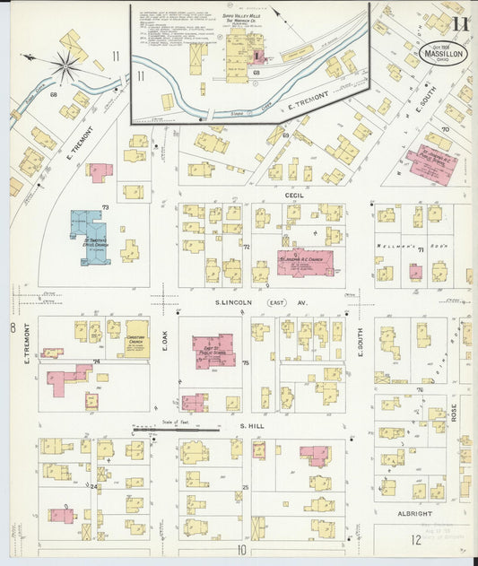 Sanborn Fire Insurance Map from Massillon, Stark County, Ohio (1908), Sheet #0011 - Historic Sanborn Fire Insurance Map Print, vintage old map wall art, antique decor, genealogy gift, Ohio Ohio map