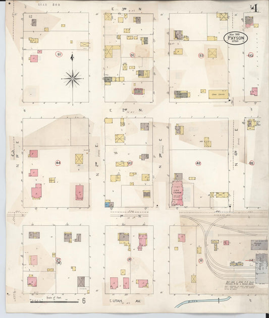 Sanborn Fire Insurance Map from Payson, Utah County, Utah (1931), Sheet #0004 - Historic Sanborn Fire Insurance Map Print, vintage old map wall art, antique decor, genealogy gift, Payson Utah map