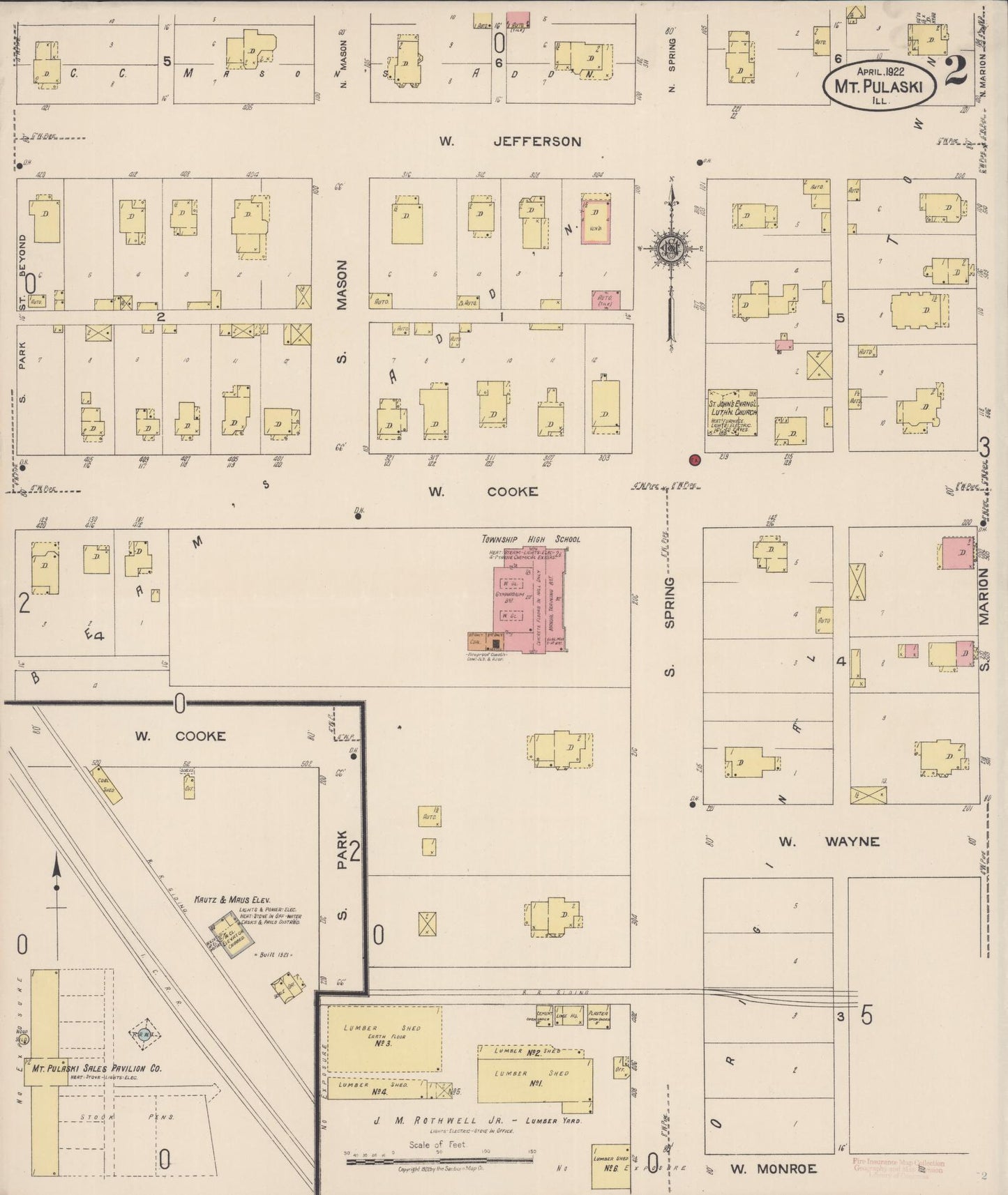 Sanborn Fire Insurance Map from Mount Pulaski, Logan County, Illinois (1922), Sheet #0002 - Complete Map Set gallery image, historic Sanborn map, vintage wall art, Illinois Illinois