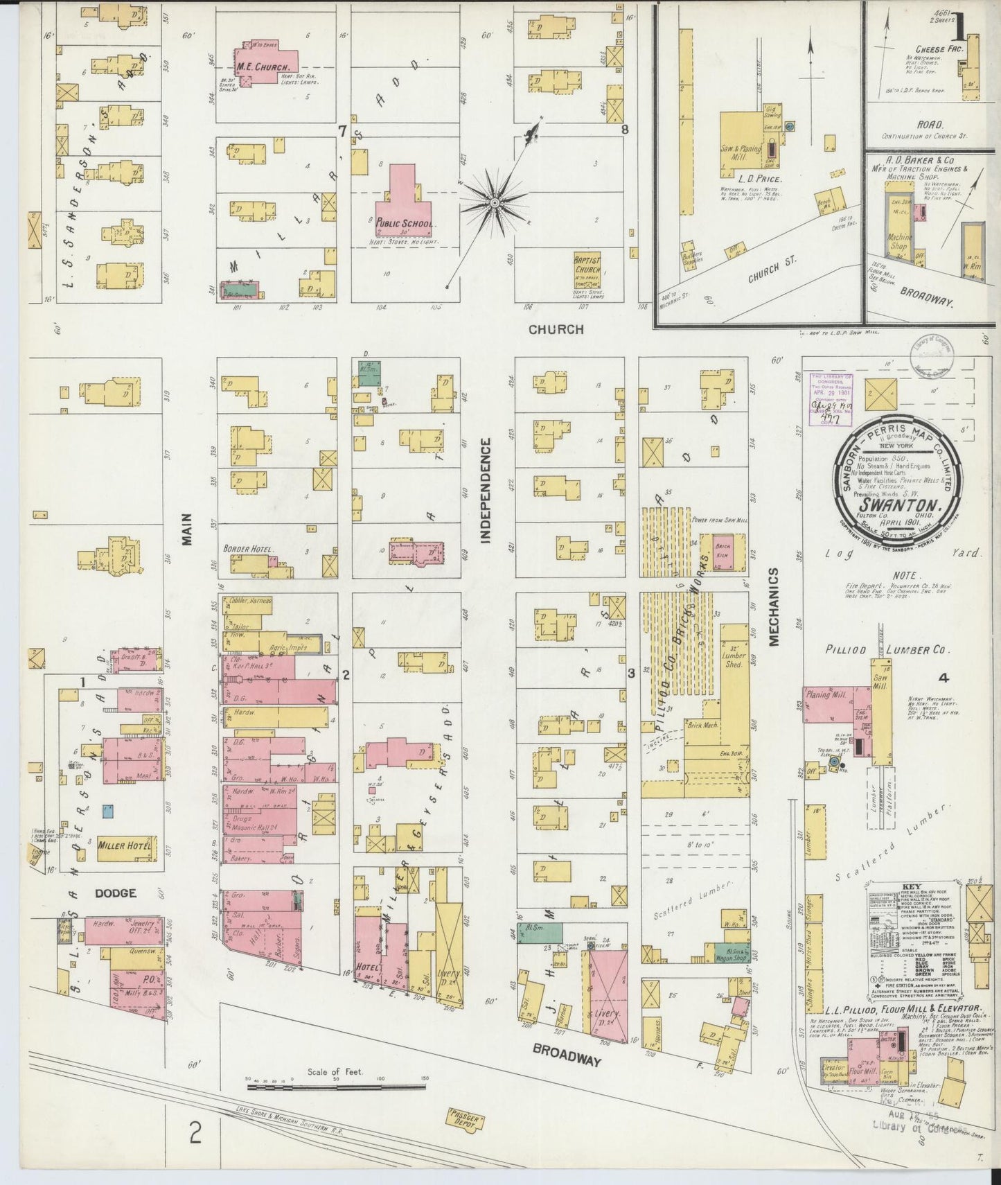 Sanborn Fire Insurance Map from Swanton, Fulton County, Ohio (1901), Sheet #0001 - Complete Map Set gallery image, historic Sanborn map, vintage wall art, Ohio Ohio