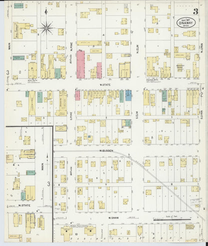 Sanborn Fire Insurance Map from Onaway, Presque Isle County, Michigan (1907), Sheet #0003 - Historic Sanborn Fire Insurance Map Print, vintage old map wall art, antique decor, genealogy gift, Michigan Michigan map